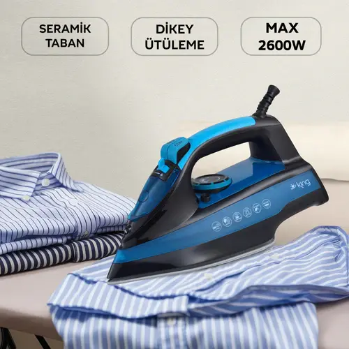 KİNG KBÜ700 Larsen Buharlı Ütü-Mavi