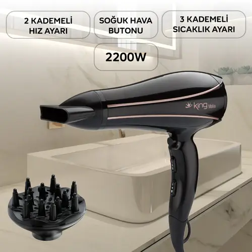 KİNG KSK434 Malin Saç Kurutma Makinesi - Siyah